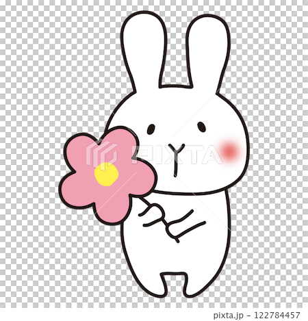 White rabbit holding a flower White rabbit holding a flower 122784457