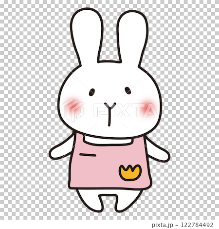 A white rabbit wearing a pink apron and working as a nursery teacher 122784492