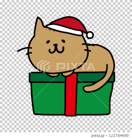 クリスマスプレゼントの上でまるくなる茶色い猫 クリスマスプレゼントの上でまるくなる茶色い猫 122784600