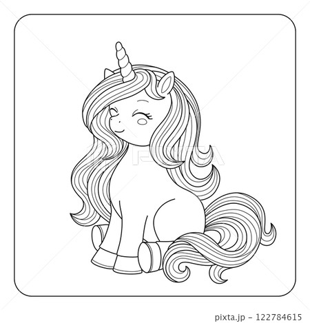 Cute childish illustration of unicorn with gorgeous mane. Vector for coloring book. Cute childish illustration of unicorn with gorgeous mane. Vector for coloring book. 122784615