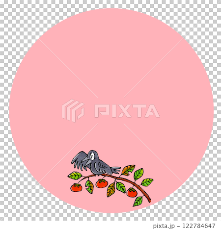A crow perched on a persimmon branch Copy space (pink) A crow perched on a persimmon branch Copy space (pink) 122784647