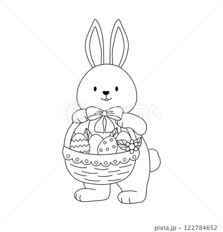 Cute Easter bunny with a basket of Easter eggs Cute Easter bunny with a basket of Easter eggs 122784652