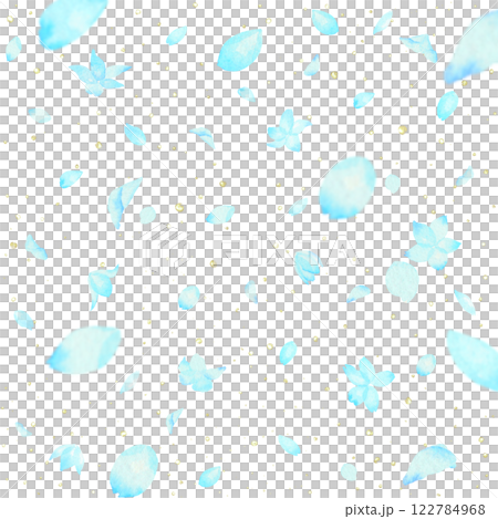 淡藍色花瓣的清新春天圖案。水彩插圖。 122784968