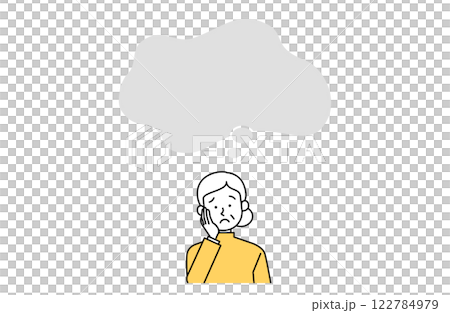 A simple vector illustration of a worried grandmother and a speech bubble. Frame, copy space, frame, woman, old man 122784979