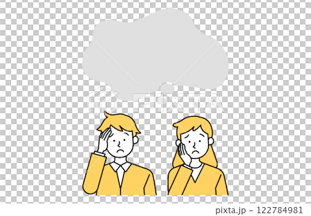 一對憂心忡忡的夫婦和一個講話泡泡的向量插圖簡單的框架複製空間框架婦女老人 122784981