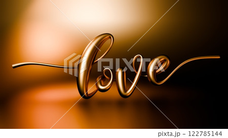 Text Love in gold. Abstract 3D illustration. 122785144