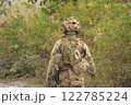 Team of U.S. Army marine corps soldier military war with gun weapon participating and preparing to attack the enemy in Thailand during exercise Cobra Gold training in battle. Combat force. 122785224