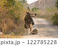 Team of U.S. Army marine corps soldier military war with gun weapon participating and preparing to attack the enemy in Thailand during exercise Cobra Gold training in battle. Combat force. 122785228