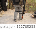 Team of U.S. Army marine corps soldier military war with gun weapon participating and preparing to attack the enemy in Thailand during exercise Cobra Gold training in battle. Combat force. 122785233