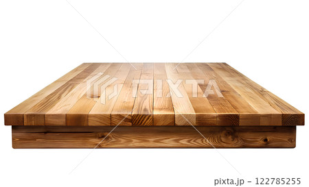 Textured wood surface, natural solid wood table top, insulated on transparent background. Wood panel. Wood textured background for graphic design. 122785255