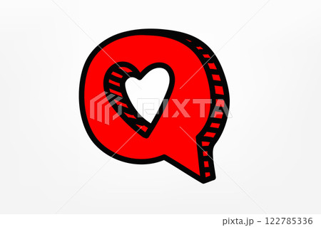 Speech cloud with heart hole. Vector doodle illustration 122785336