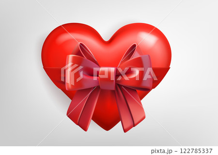 Red heart with red bow isolated on white background. 3d vector illustration 122785337
