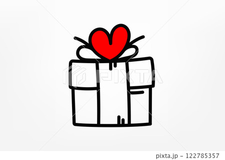 Gift box with red heart. Vector doodle illustration Gift box with red heart. Vector doodle illustration 122785357