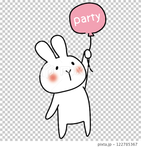 パーティーの風船を持っている白いうさぎのイラスト素材 [122785367