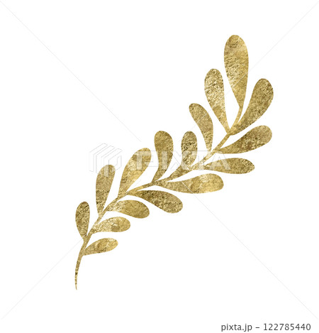 Golden plant branch with rounded green leaves digital illustration isolated on white background Golden plant branch with rounded green leaves digital illustration isolated on white background 122785440