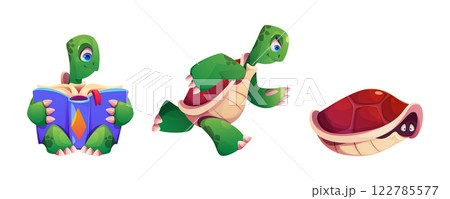 Cute cartoon tortoise character in different poses 122785577