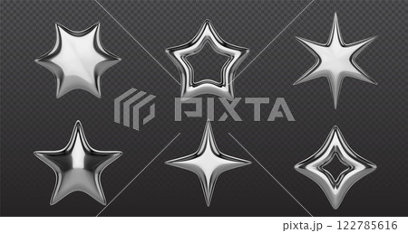 Y2k chrome stars set isolated on transparent Y2k chrome stars set isolated on transparent 122785616