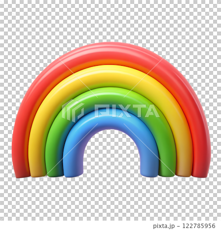 Colourful 3D rainbow on transparent background background, bright image for use in designs 122785956