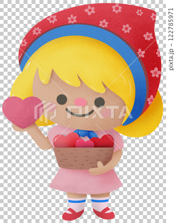 A little girl holding basket of hearts 122785971