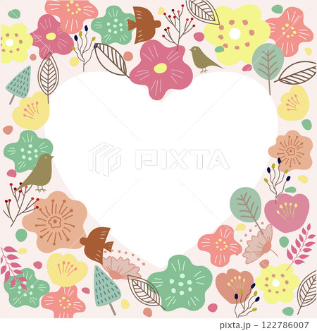 花や鳥の書かれた北欧風ハート模様のベクターイラスト 花や鳥の書かれた北欧風ハート模様のベクターイラスト 122786007