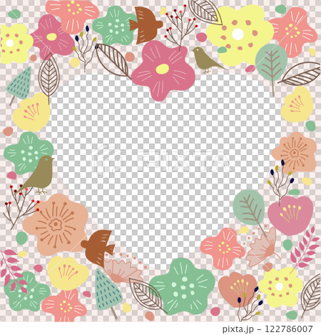 花や鳥の書かれた北欧風ハート模様のベクターイラスト 花や鳥の書かれた北欧風ハート模様のベクターイラスト 122786007