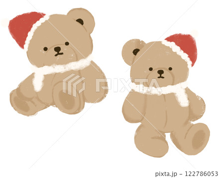 クリスマス帽子を被ったテディベア クリスマス帽子を被ったテディベア 122786053