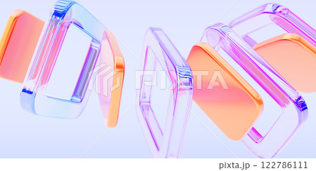 Dynamic colorful 3d background with glass square shapes render. Abstract holographic transparent frames, plastic plates with rainbow color gradient effect. Modern creative wallpaper. 3D illustration 122786111