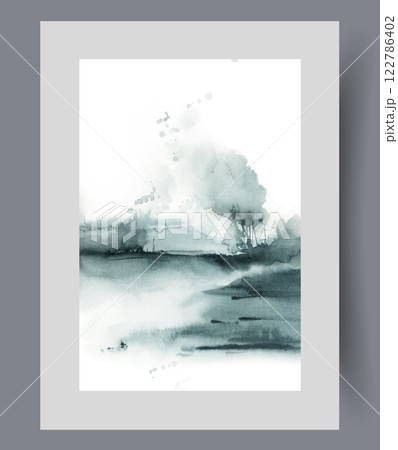 Autumn cloudy scenery with wasteland or river in foreground and tree growing in distance Autumn cloudy scenery with wasteland or river in foreground and tree growing in distance 122786402