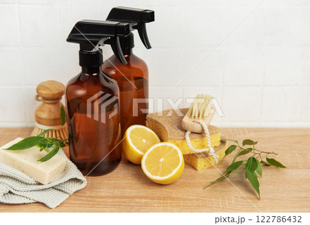 Eco friendly cleaning products promoting sustainable lifestyle in housekeeping 122786432