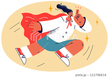 Motivated businesswoman in superhero costume strive for achievement 122786618
