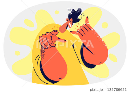 Smiling man with call me gesture point at screen Smiling man with call me gesture point at screen 122786621