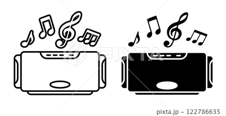 Linear icon, portable music speaker front view. Listening to music in nature and in noisy company of friends. Simple black and white vector isolated on white background 122786635