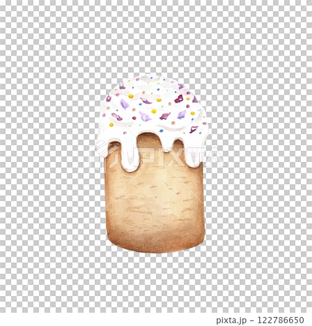 Easter cake drawn in watercolor, illustration on a white background. Happy easter Cute easter patterns, baking for the holiday. 122786650