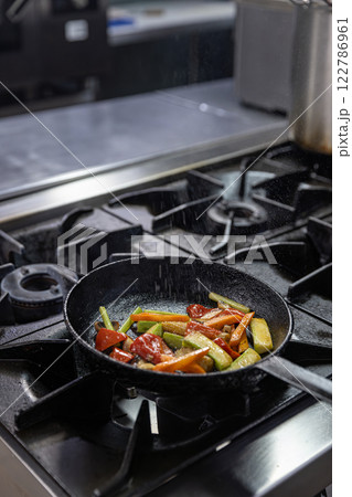 Delicious grilled vegetables cooking 122786961