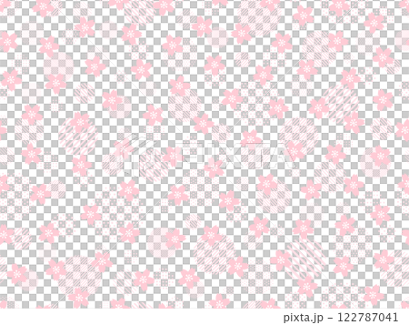 櫻花、圓點和條紋圓圈圖案背景 122787041