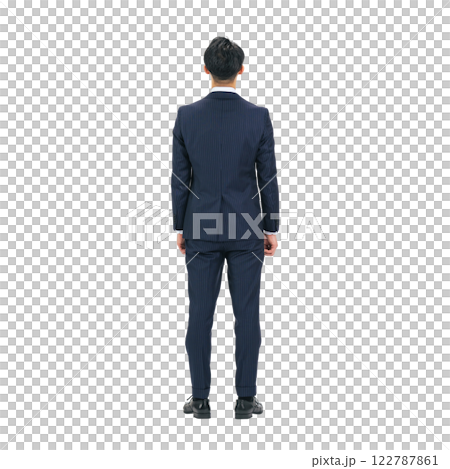 Back view of a middle-aged male business person - Full-body photo PNG with transparent background precisely cut out by hand 122787861