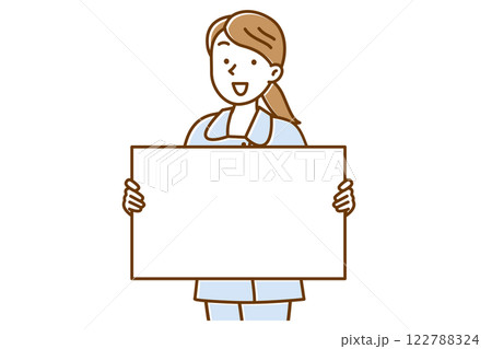ホワイトボードを持って説明する若い女性看護師のイラスト 122788324