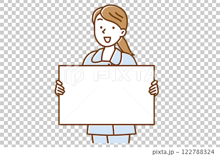 ホワイトボードを持って説明する若い女性看護師のイラスト 122788324
