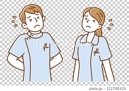 仕事に失敗して悲しい顔をする若い男女の看護師のイラスト 122788328