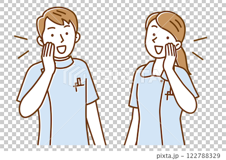 大きな声で誰かに呼びかける笑顔の若い看護師のイラスト 122788329