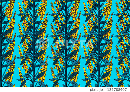 Botanical abstract plant seamless pattern with wildflowers vector illustration. Repeating retro floral pattern in light blue color background. Graphic design for Wallpaper Textile Cover Birthday Card 122788407