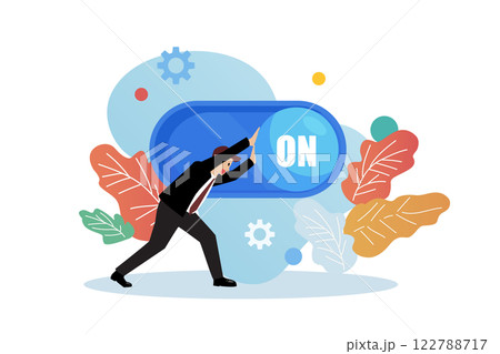 Businessman turn off switch. Failure in career development. 122788717