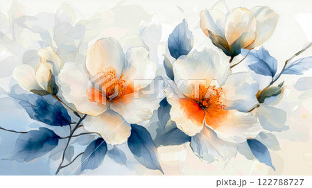 Watercolor with flowers in modern style, an idea for vintage wallpaper or backgrounds Watercolor with flowers in modern style, an idea for vintage wallpaper or backgrounds 122788727