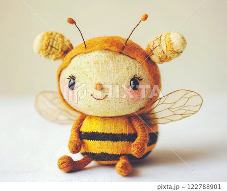 Watercolor with a flying bee on a warm bed background, the importance of insects in the ecosystem 122788901