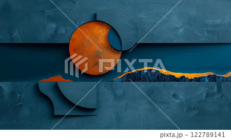 Abstract background with a rising red moon over the bay and coastal mountains, thick saturated tones, an idea for a banner about loneliness and change Abstract background with a rising red moon over the bay and coastal mountains, thick saturated tones, an idea for a banner about loneliness and change 122789141