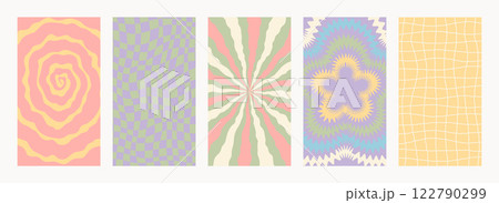 Retro pattern set. Abstract psychedelic Groovy backgrounds in retro colors. Twisted vector texture in trendy y2k style. Vector graphic for posters and art prints 122790299