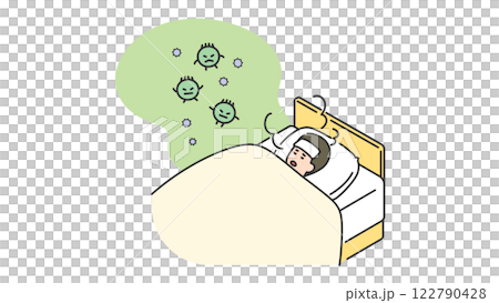 Sleep: A man sick with a fever and in bed Sleep: A man sick with a fever and in bed 122790428