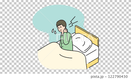 睡眠：寝ているときに首を寝違えた男性 122790430