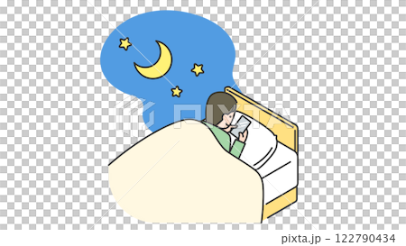 Sleep: A man stays up late in bed playing with his smartphone 122790434