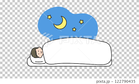 睡眠：布団で横になって眠る男性 122790435